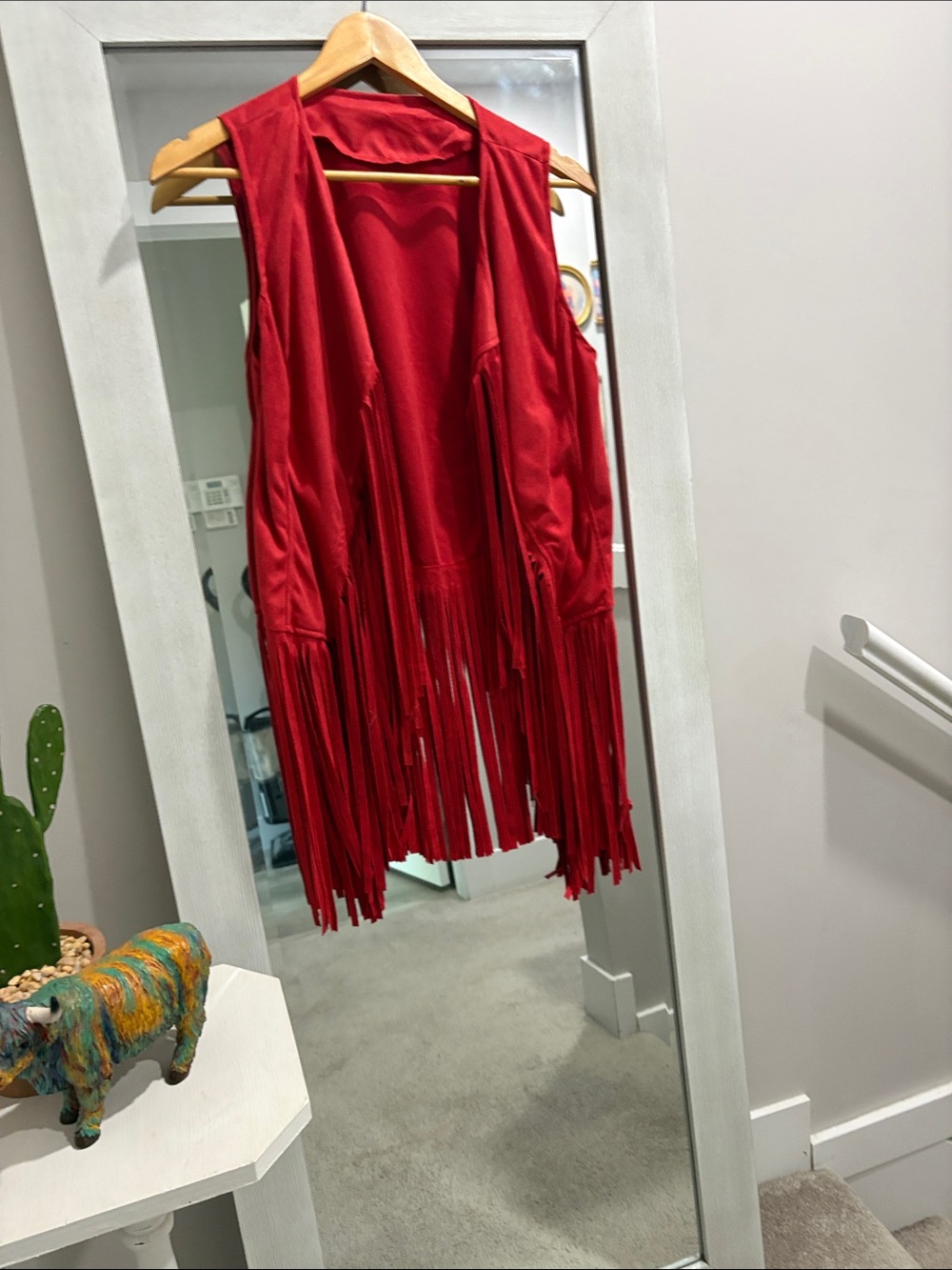 NWT red fringe faux suede vest
